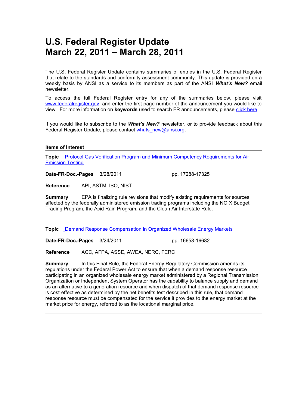 U.S. Federal Register Update