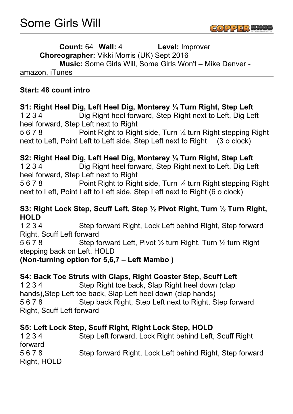 Copperknob - Linedance Stepsheets - Some Girls Will