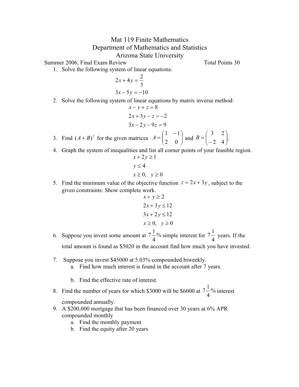 Mat 275 Modern Differential Equations