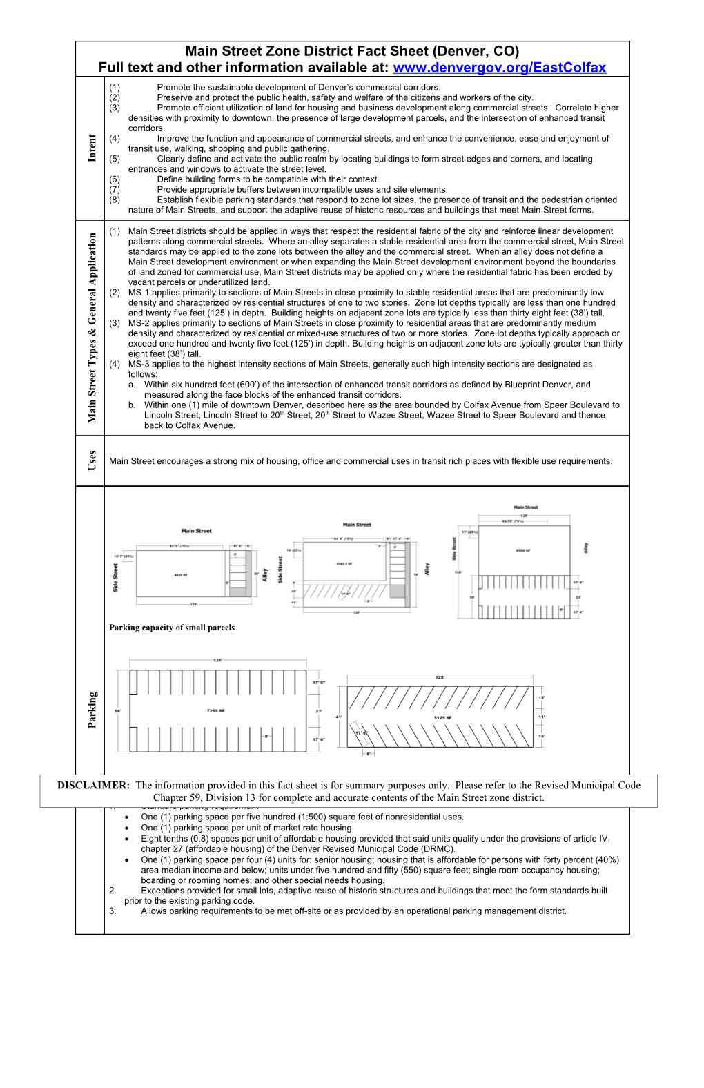 Main Street Zone District Fact Sheet (Denver, CO)