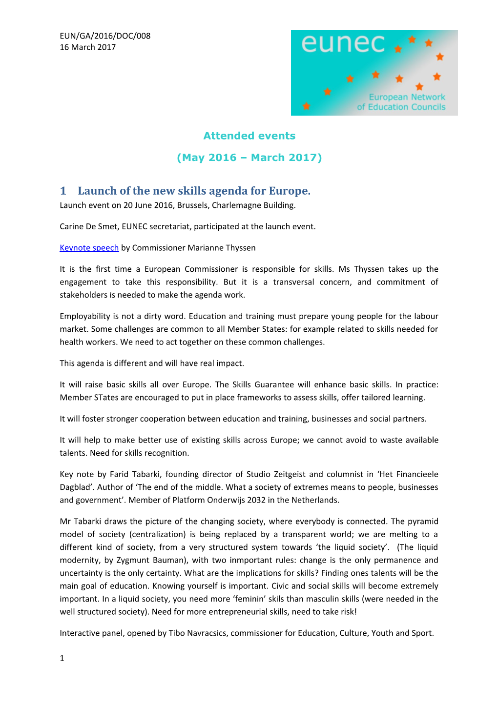1 Launch of the New Skills Agenda for Europe