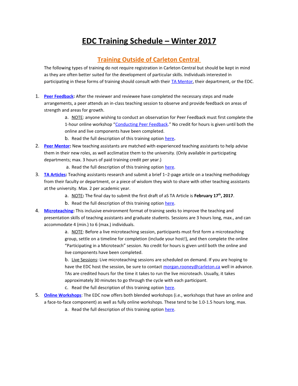 EDC Training Schedule Winter 2017