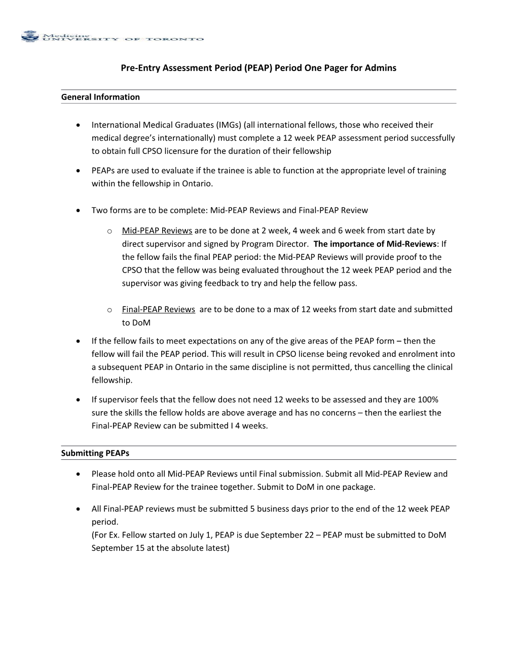 Pre-Entry Assessment Period (PEAP) Period One Pager for Admins