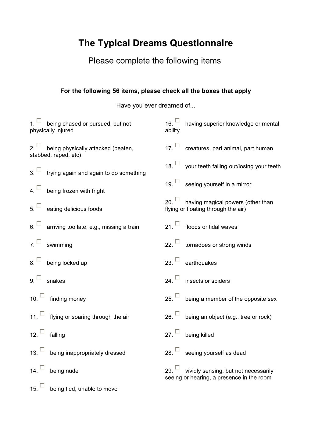 The Typical Dreams Questionnaire