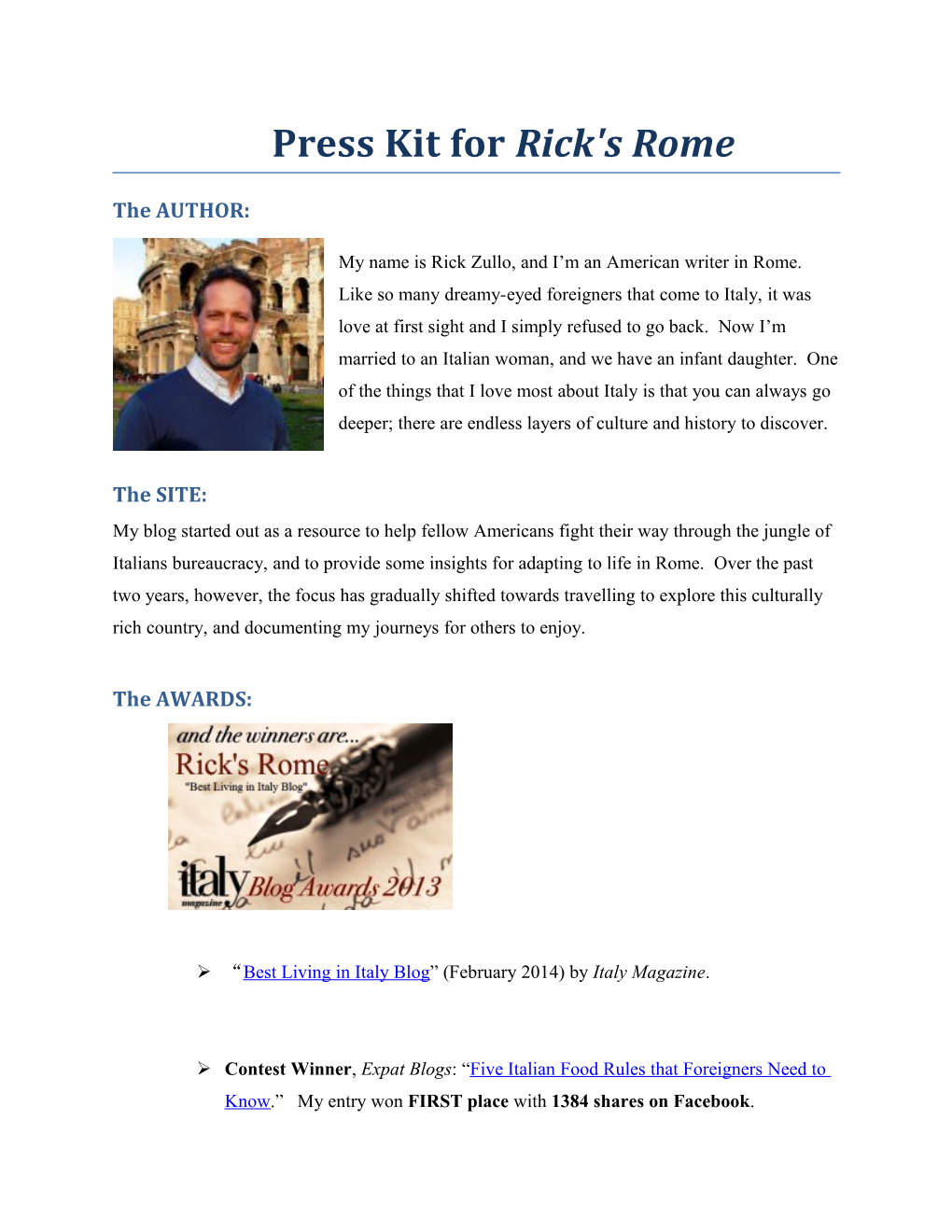 Press Kit for Rick's Rome