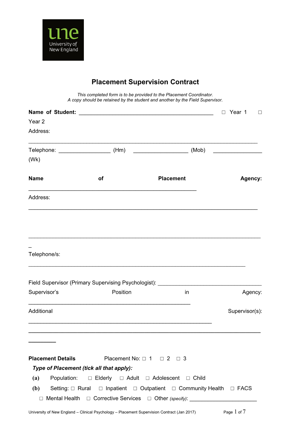 Placement Supervision Contract