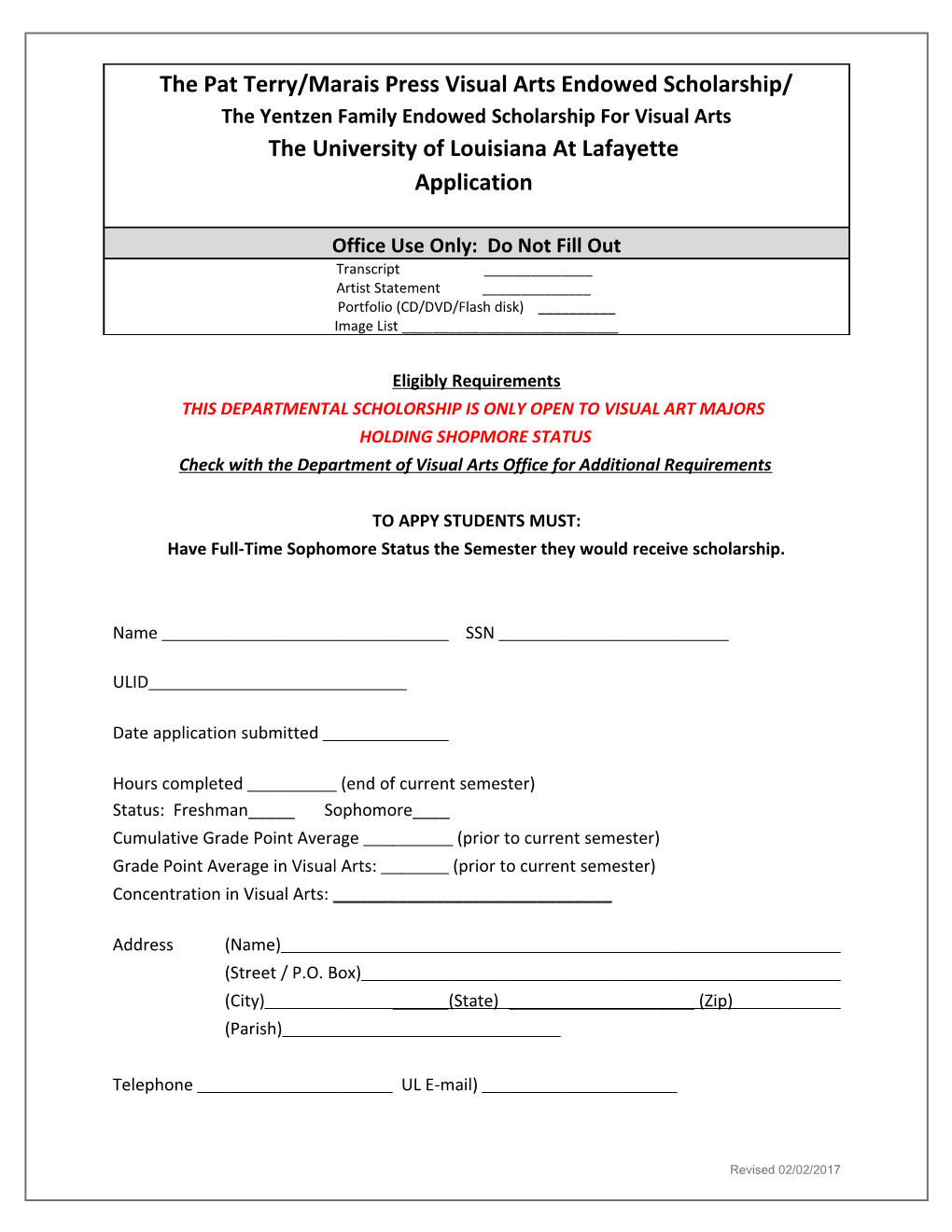VIAR Scholarship Form