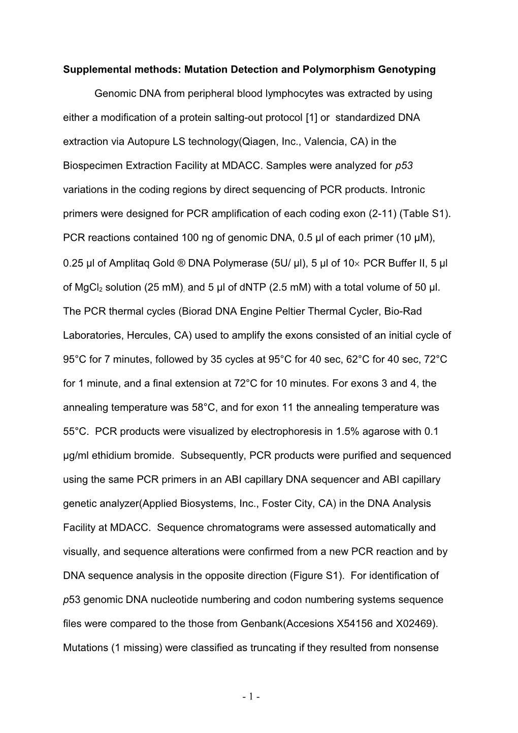 Supplemental Methods: Mutation Detection and Polymorphism Genotyping