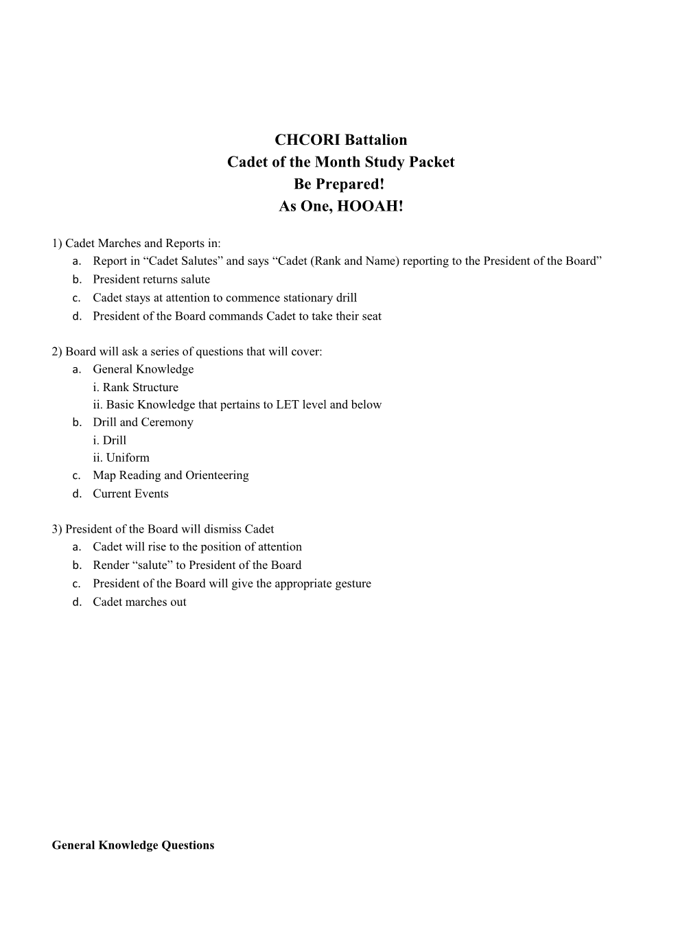 Cadet of the Month Study Packet