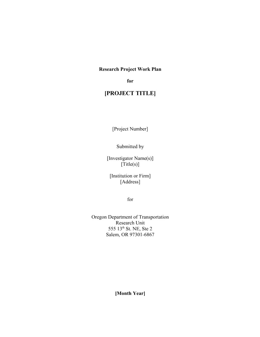 ODOT University Research Work Plan Template