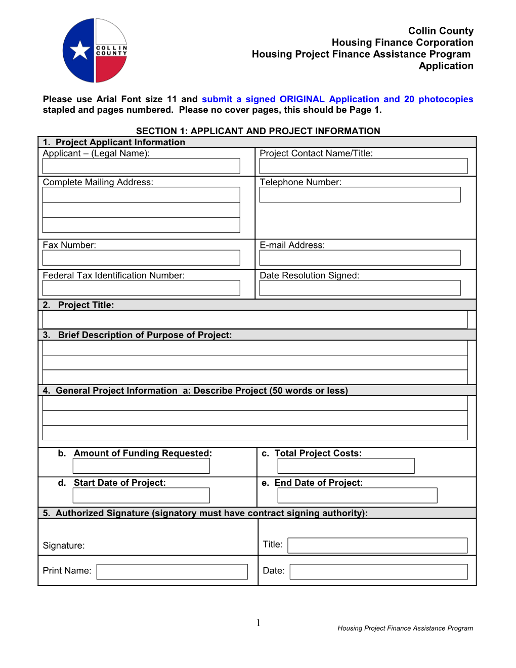 Housing Project Finance Assistance Program