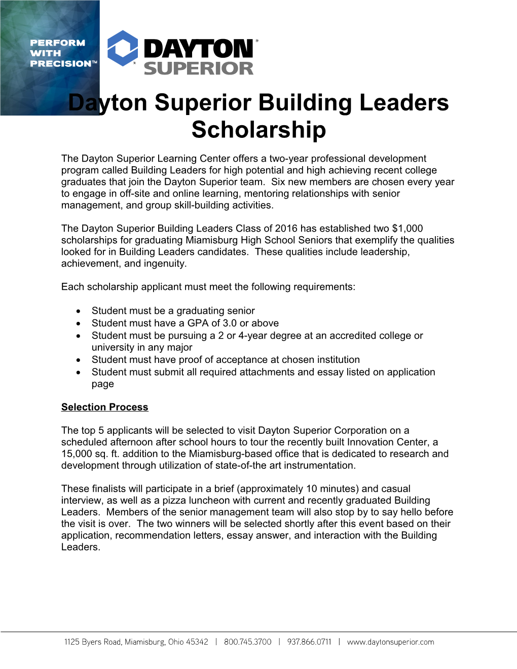 Dayton Superior Building Leaders Scholarship