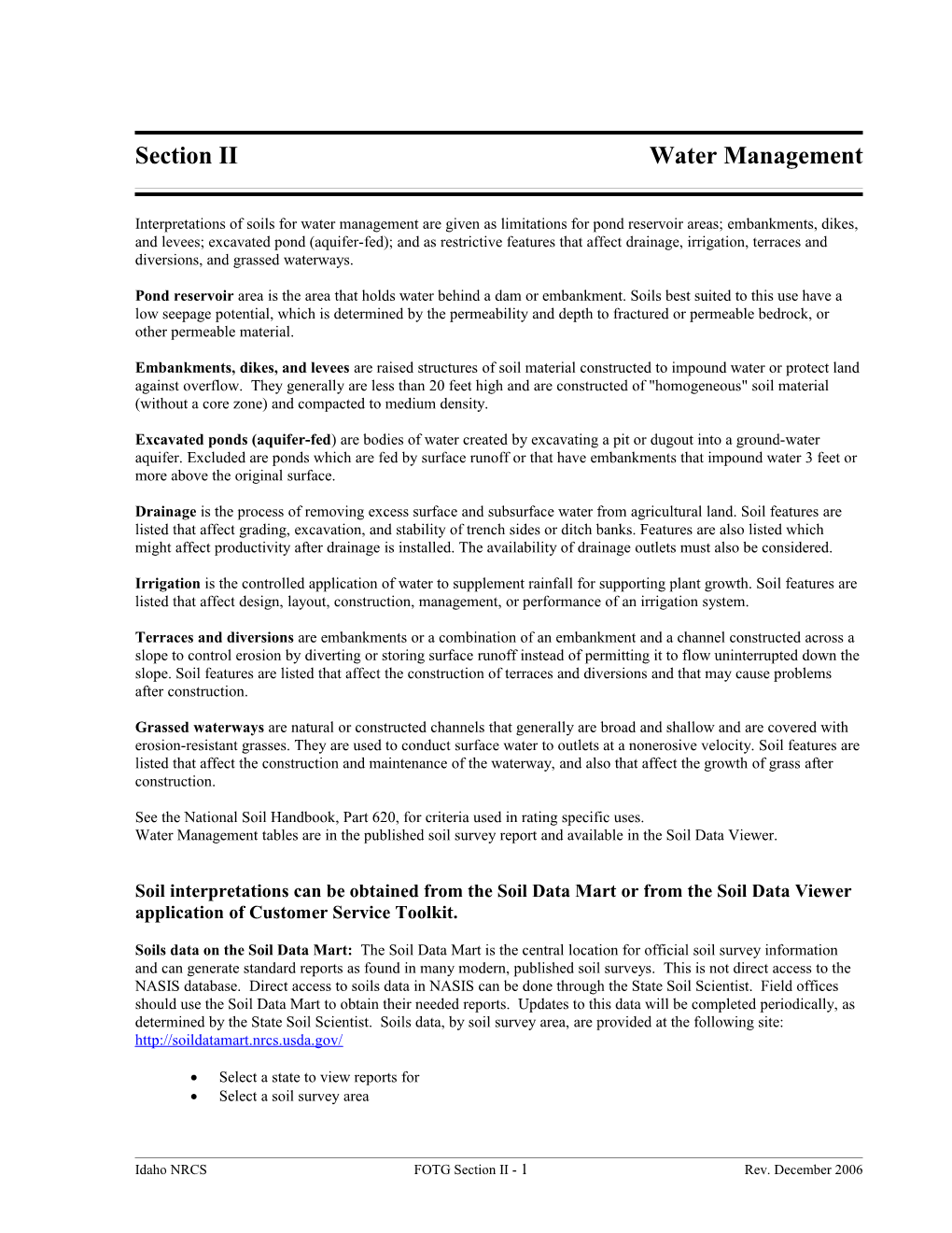Section II Water Management