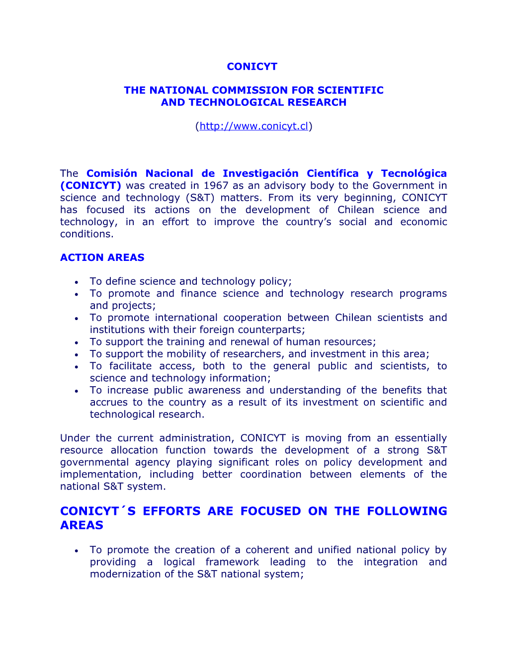 Conicyt: the National Commission for Scientific