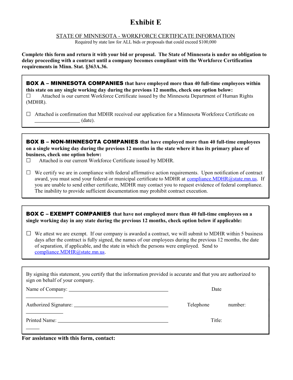 State of Minnesota - Workforce Certificate Information