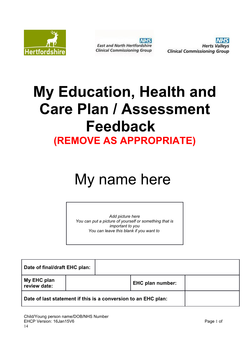 My Education, Health and Care Plan / Assessment Feedback