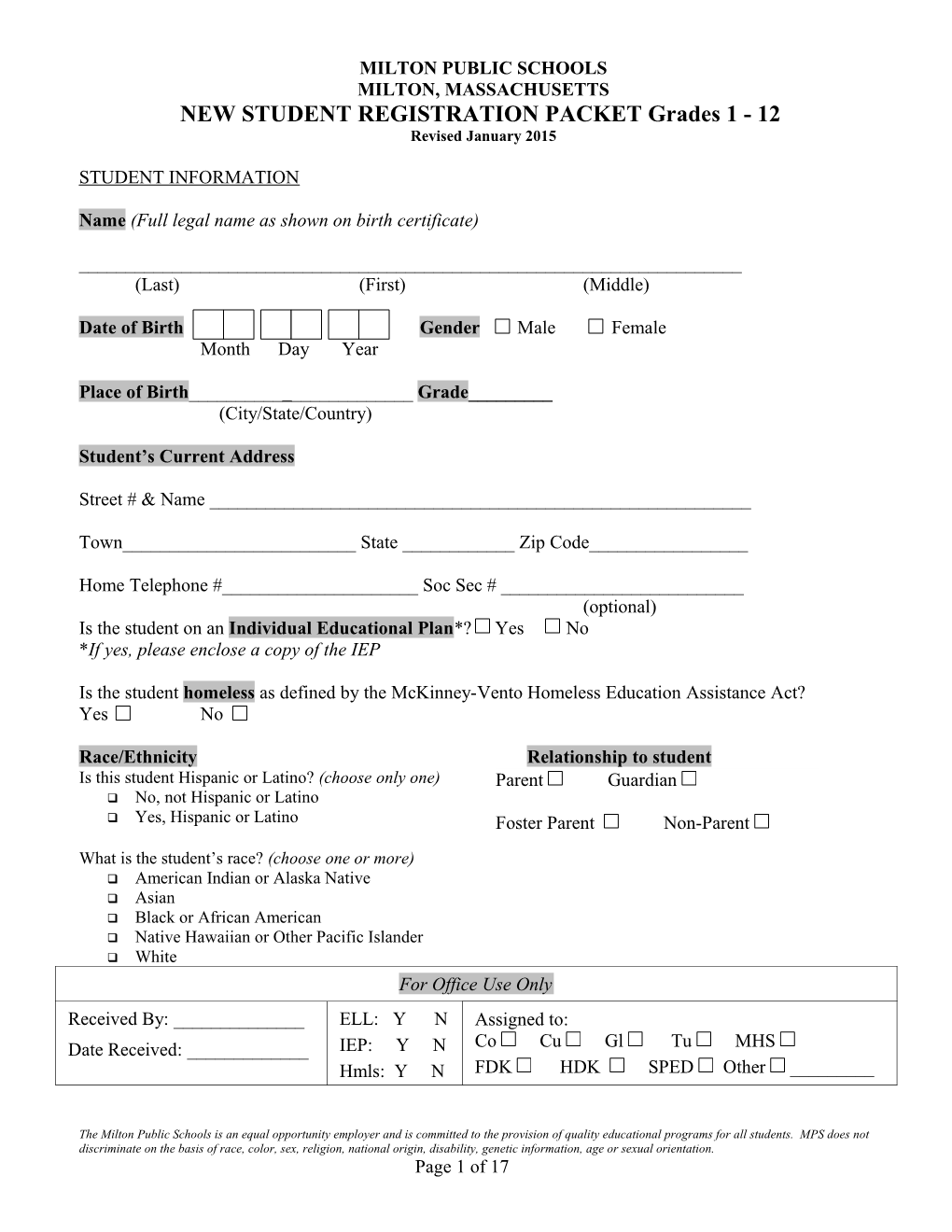 New Student Registration Packet s1