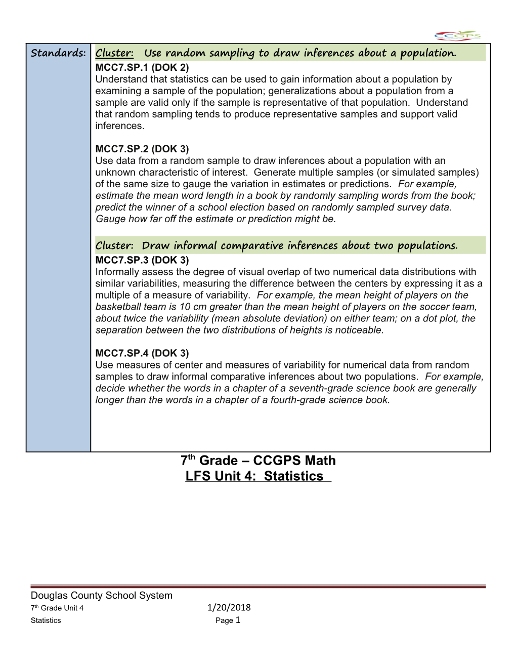 7Th Grade CCGPS Math