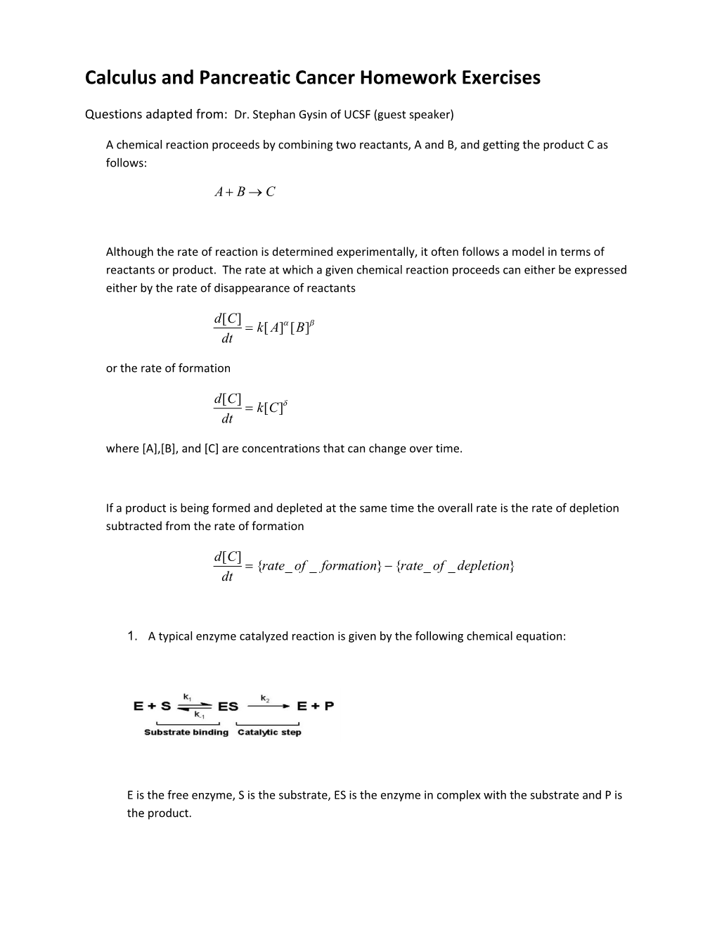 Calculus and Pancreatic Cancer Homework Exercises