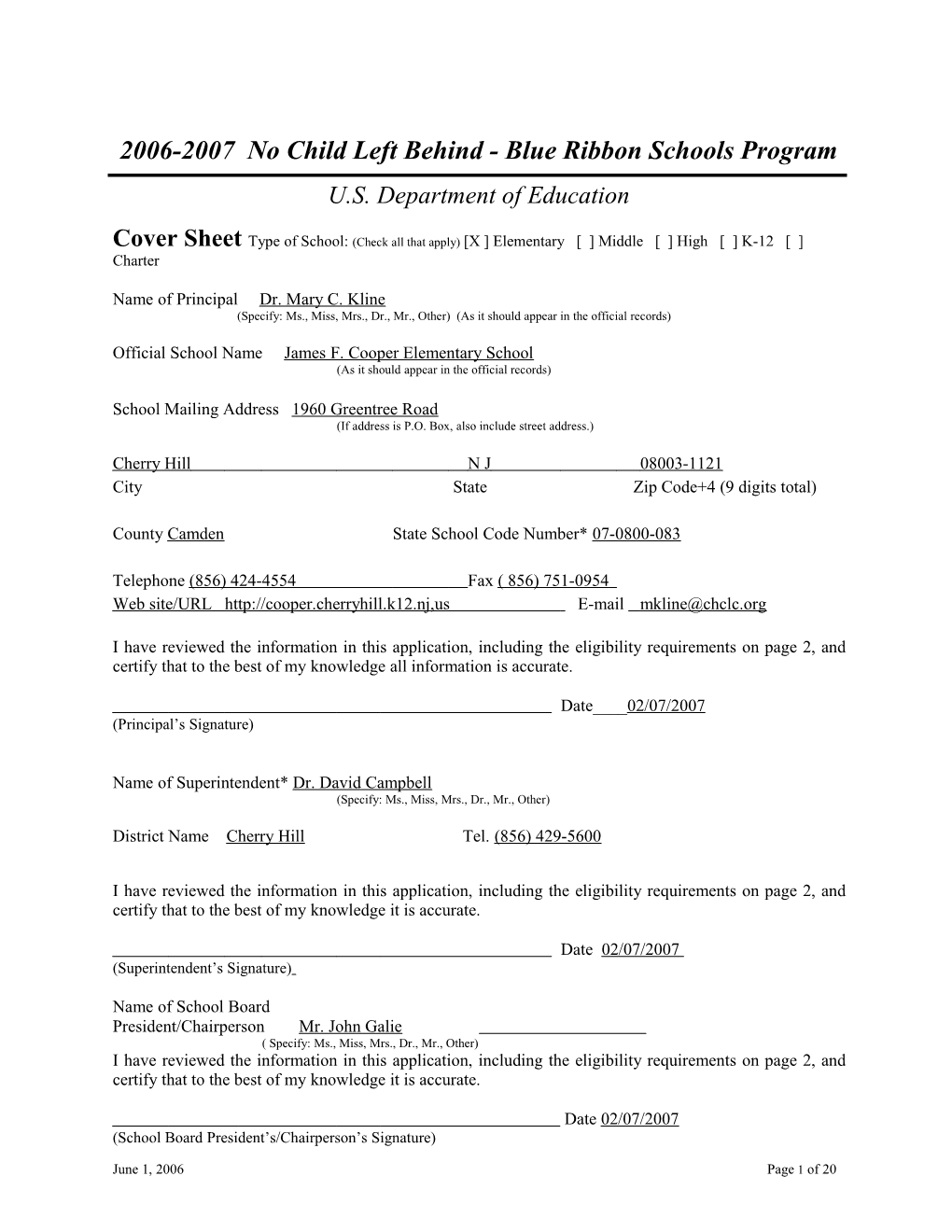 Application: 2006-2007, No Child Left Behind - Blue Ribbon Schools Program (MS Word) s7