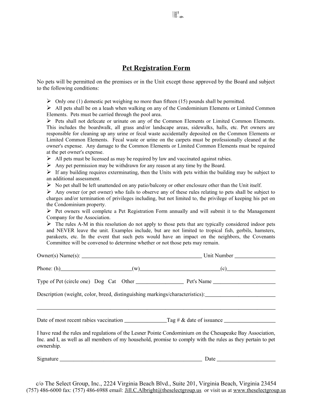 Pet Registration Form