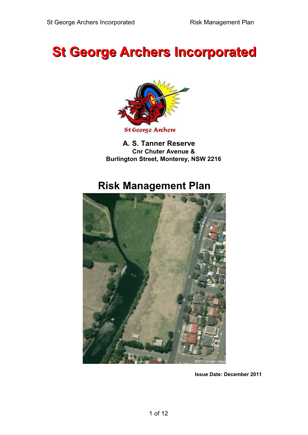 St George Archers Incorporated Risk Management Plan