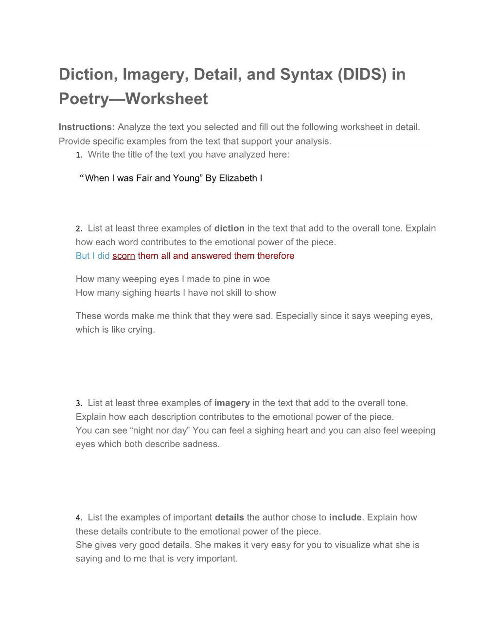 Diction, Imagery, Detail, and Syntax (DIDS) in Poetry Worksheet