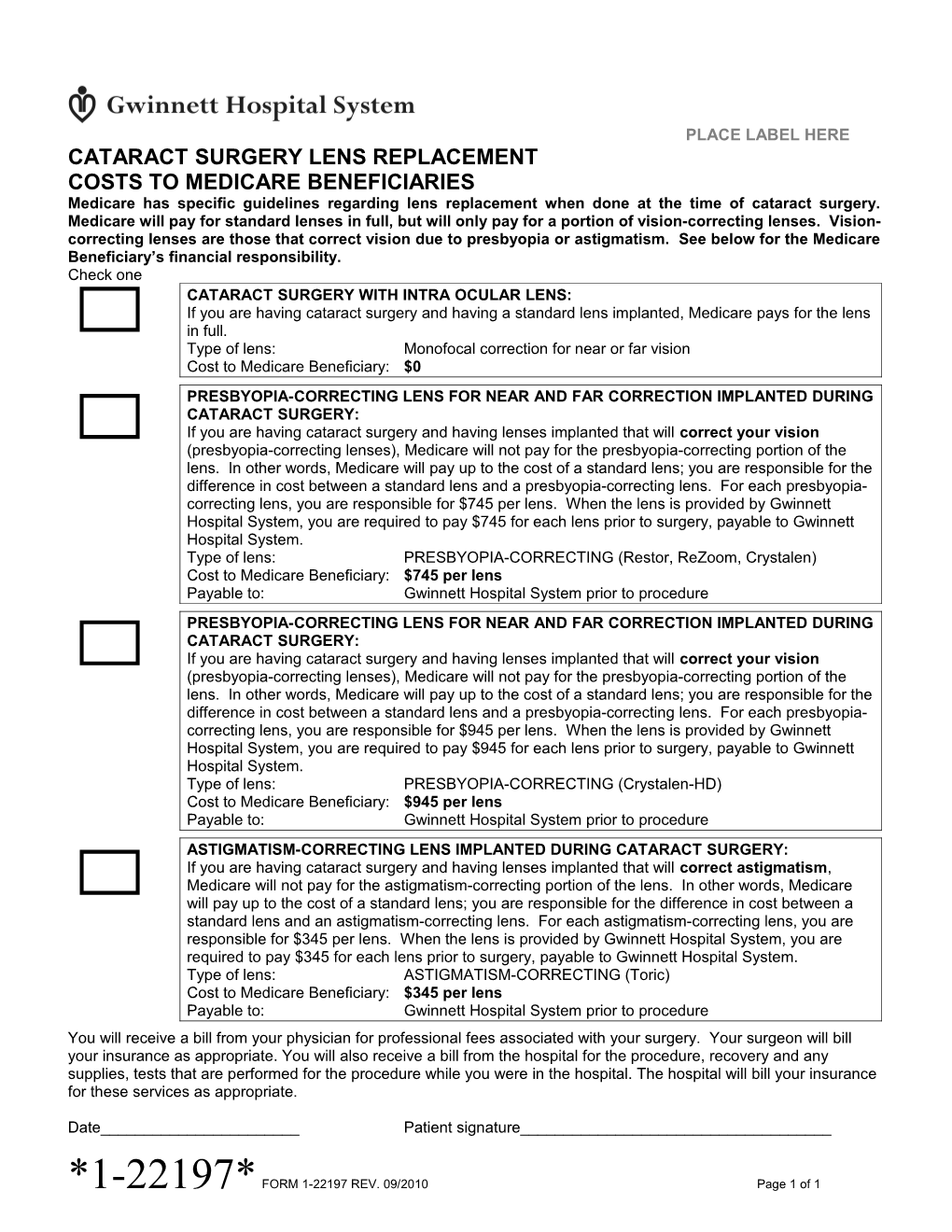 Cataract Surgery Lens Replacement Costs to Medicare Beneficiaries