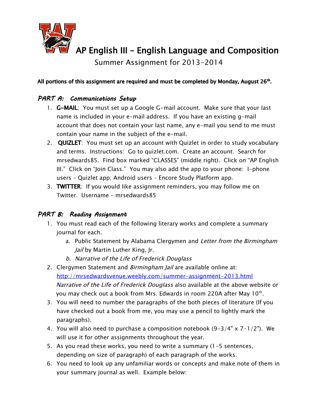 AP English III – English Language And Composition
