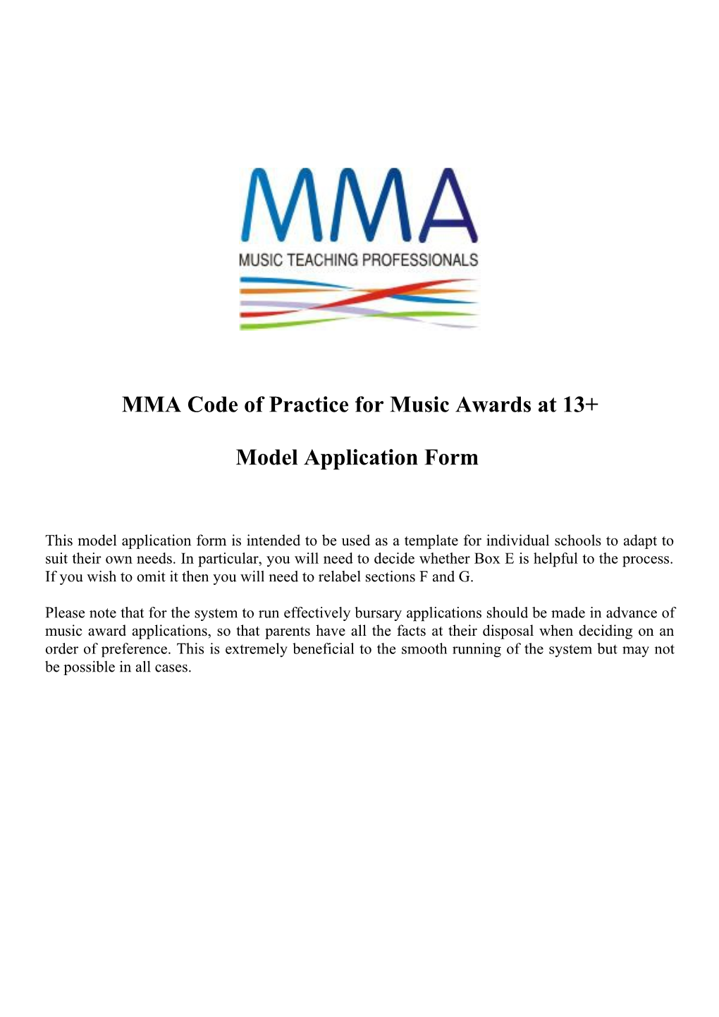MMA Code of Practice for Music Awards at 13+