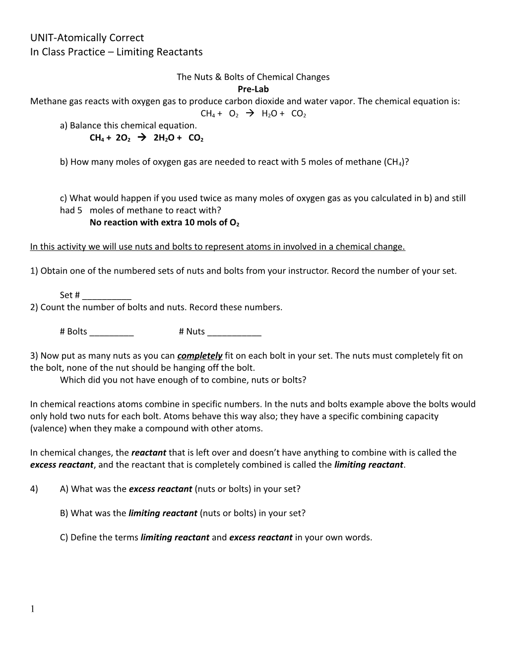 Limiting Reactant Activity