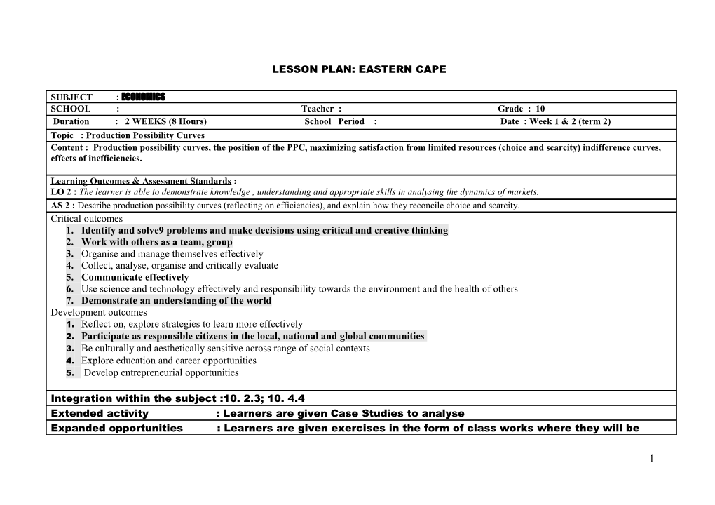 Demo Lesson Plan: Mthatha District