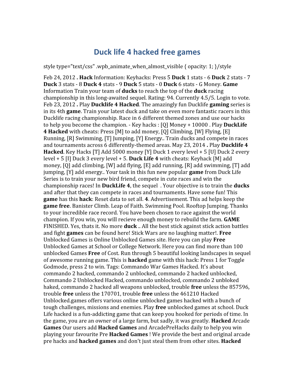 Duck Life 4 Hacked Free Games