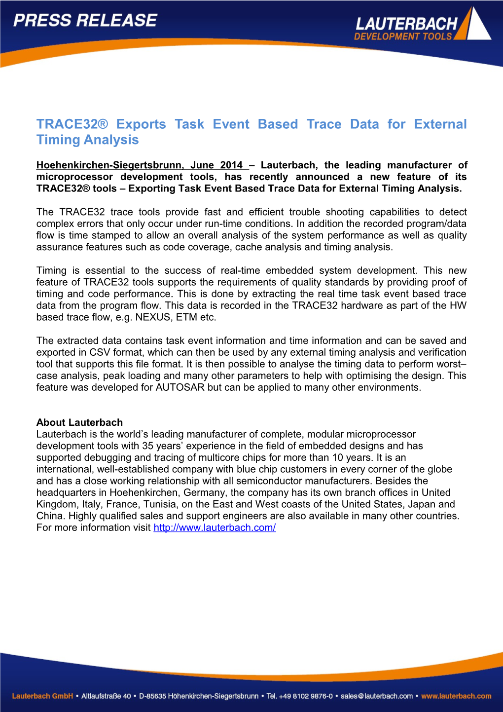 TRACE32 Exports Task Event Based Trace Data for External Timing Analysis