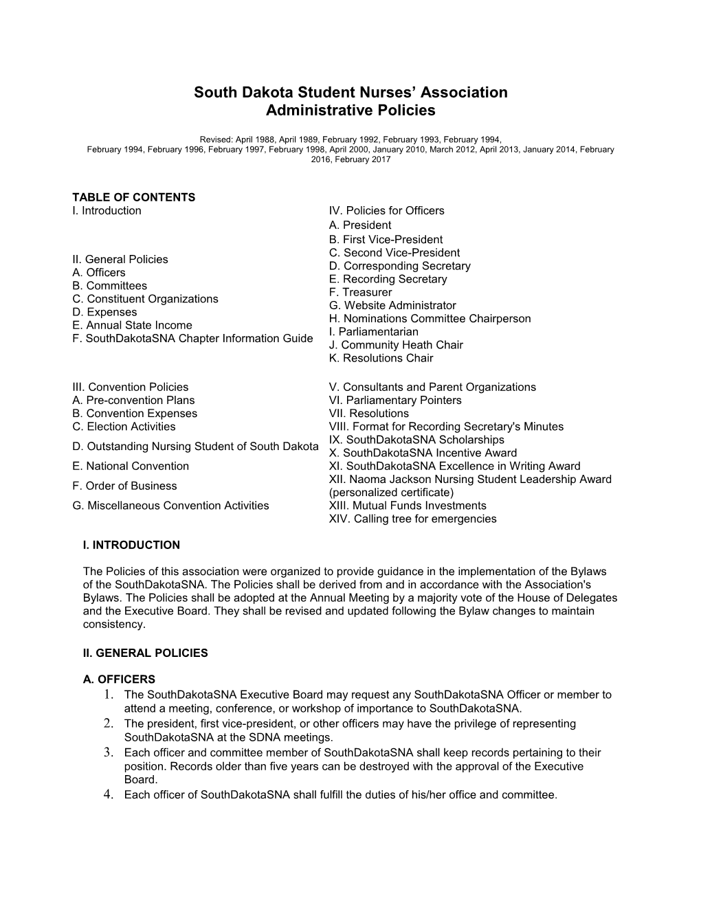 South Dakota Student Nurses Association Administrative Policies