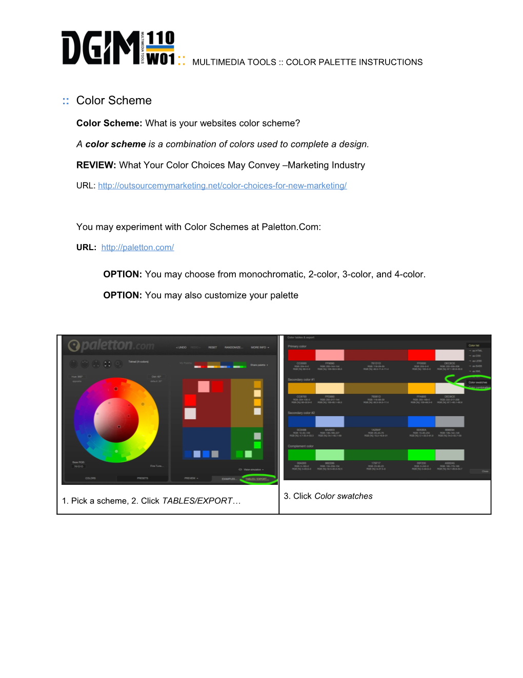 Multimedia Tools Color Palette Instructions