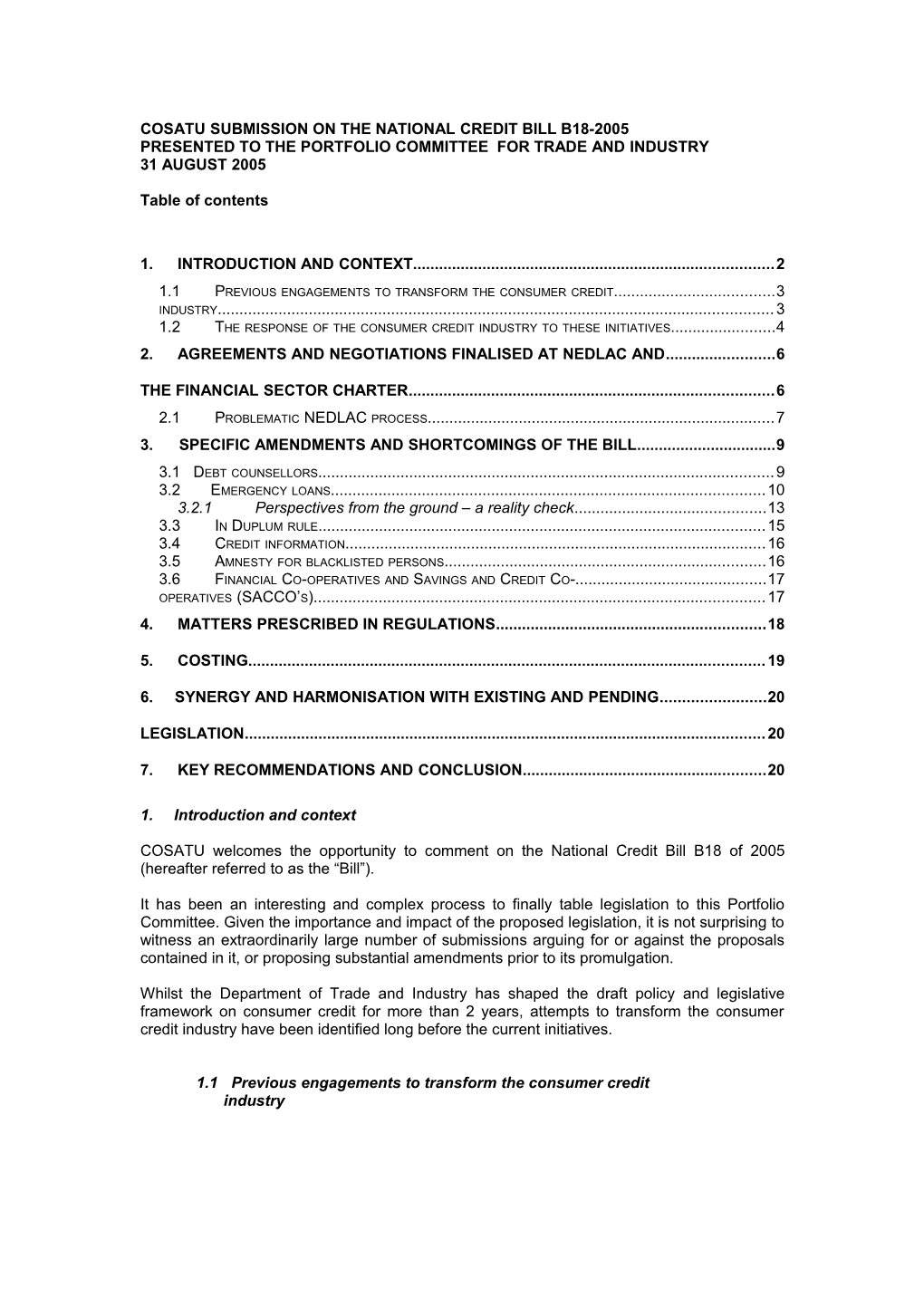 COSATU Submission on the Intergovernmental Relations Framework Bill B3-2005