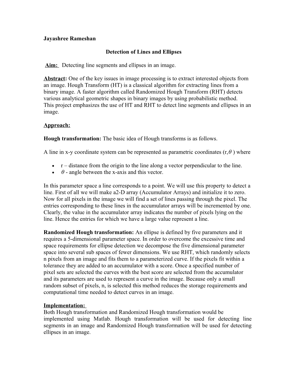 Detection of Lines and Ellipses