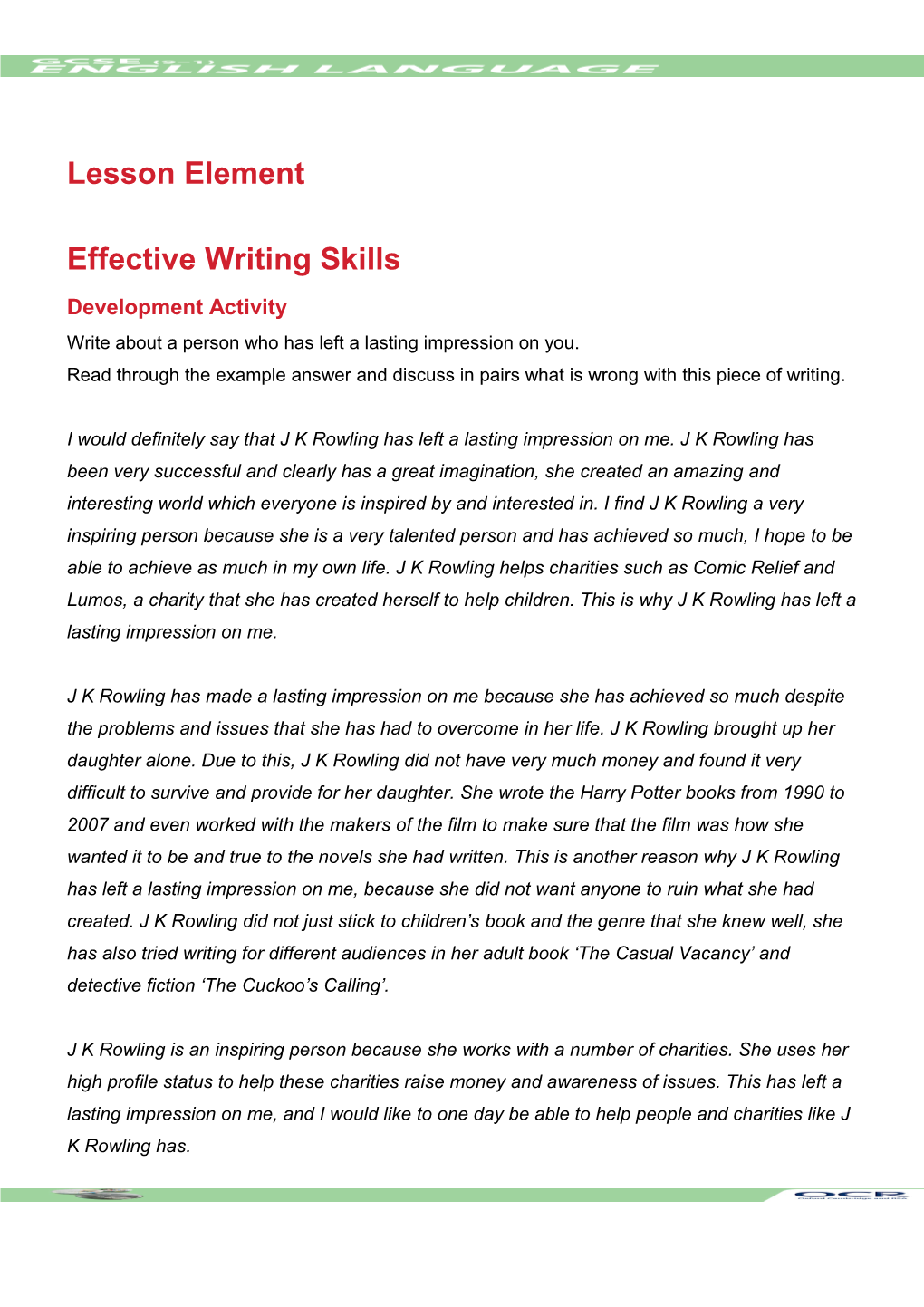 GCSE (9-1) English Language Lesson Element (Effective Writing Skills)