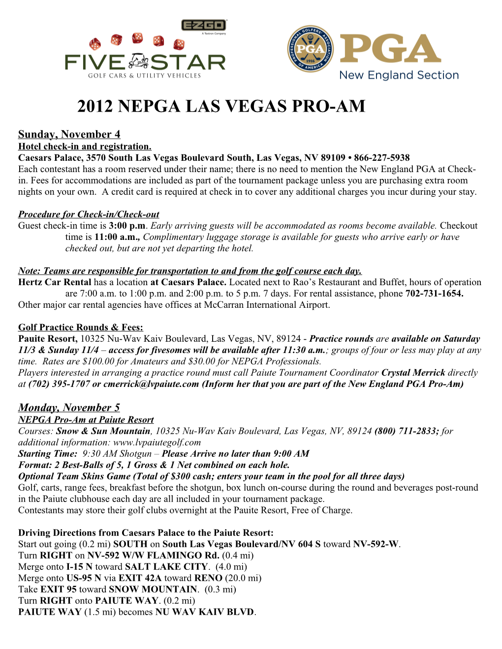NEPGA Tournament Invoice