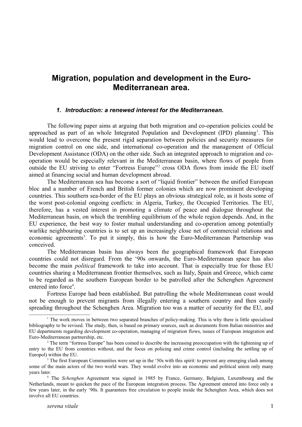 Migration, Population and Development in the Mediterranean Area