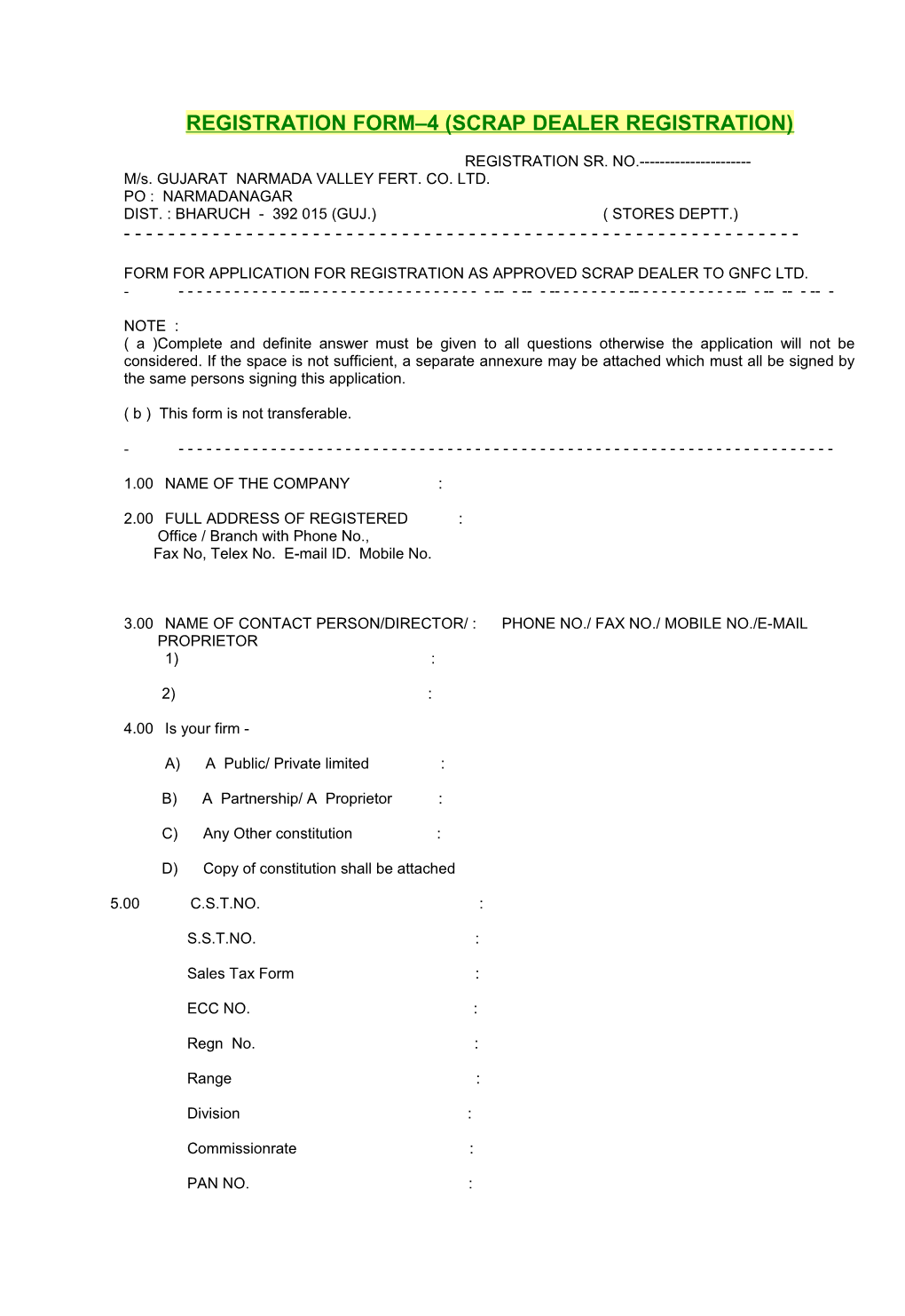 Registration Form 4 (Scrap Dealer Registration)