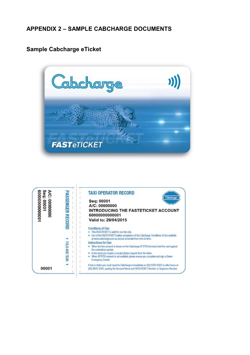 Guidance Note for Use of Cabcharge