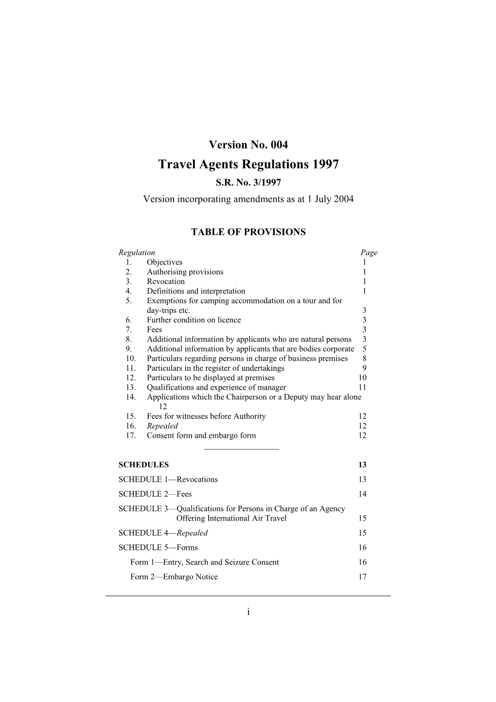 Travel Agents Regulations 1997
