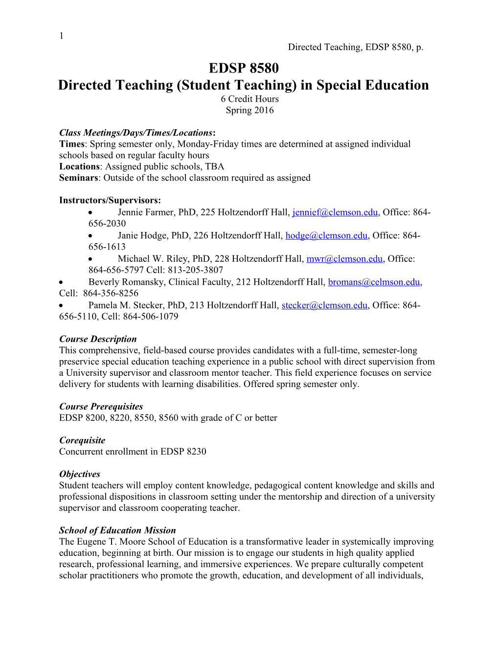 Directed Teaching (Student Teaching) in Special Education
