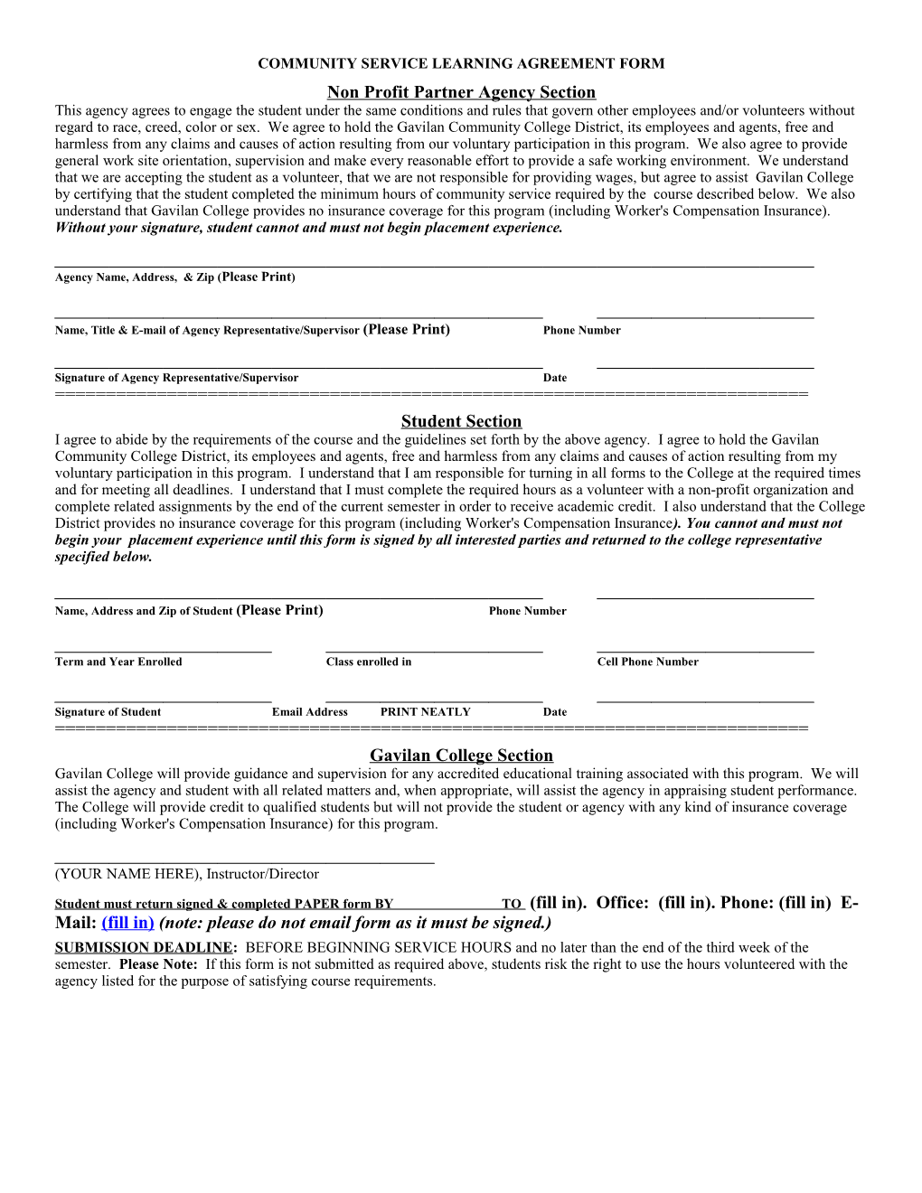 Cs 101 Agreement Form