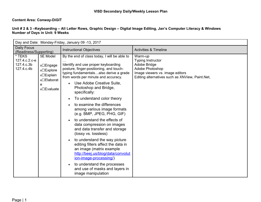 VISD Secondary Daily/Weekly Lesson Plan