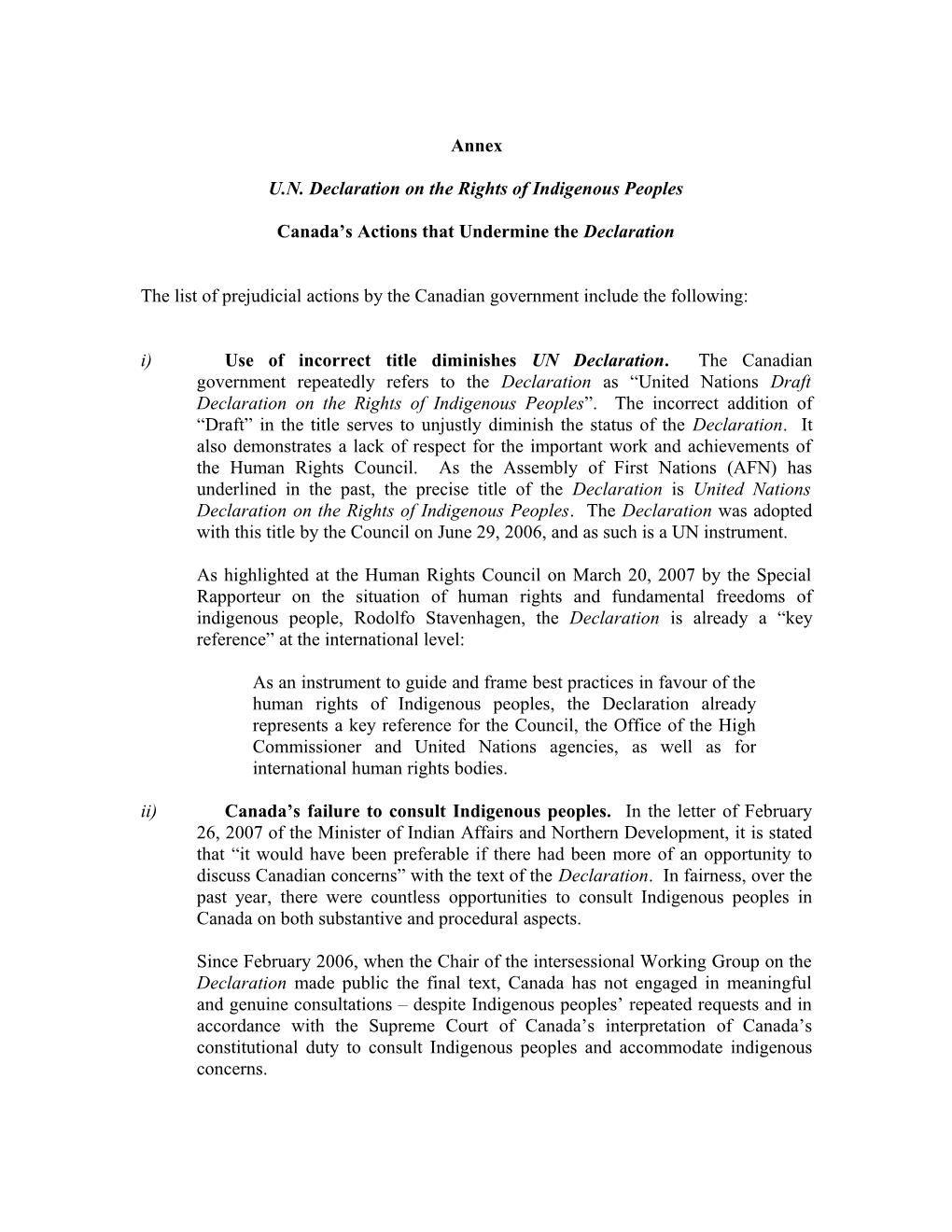 U.N. Declaration on the Rights of Indigenous Peoples