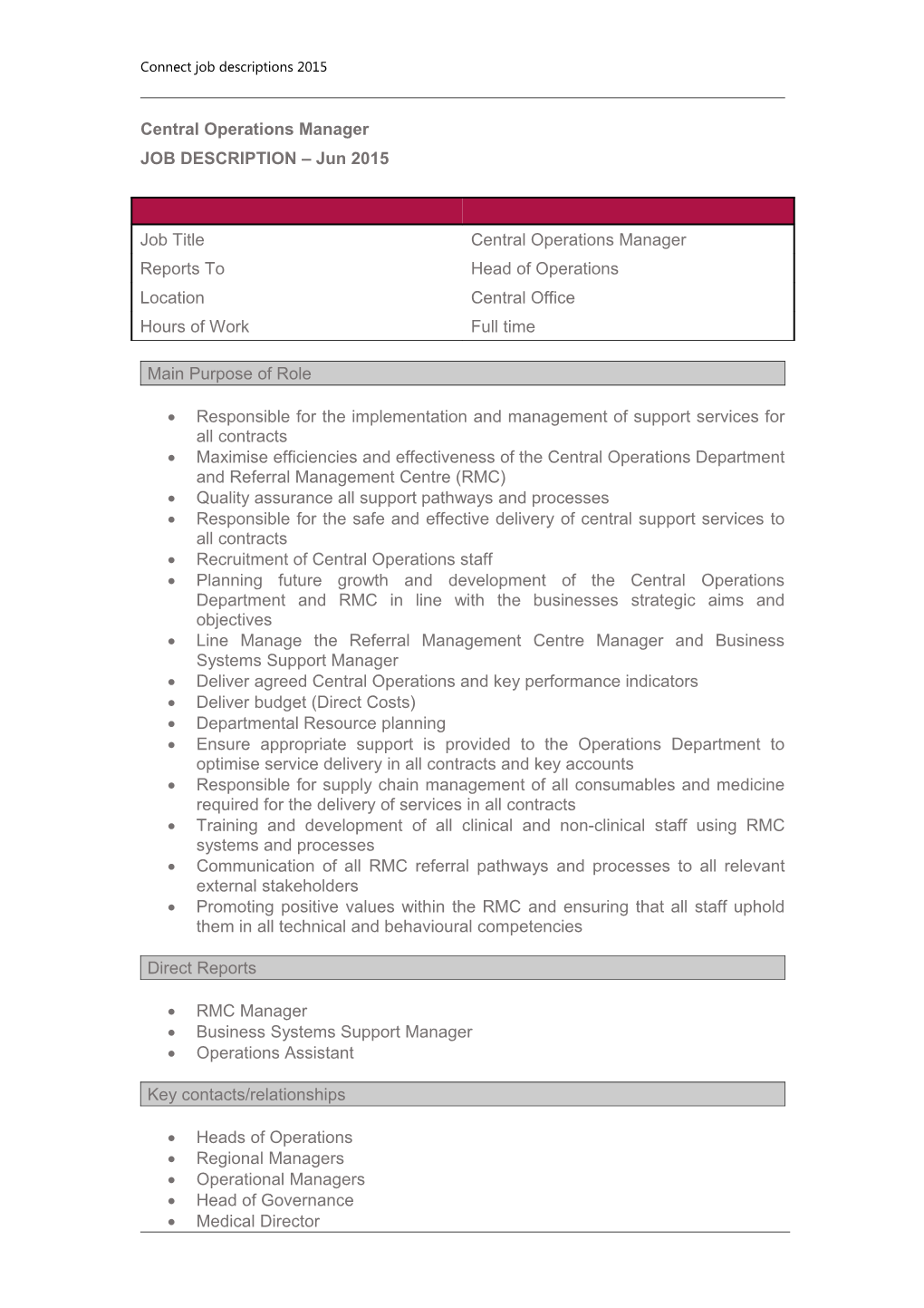 Central Operations Manager