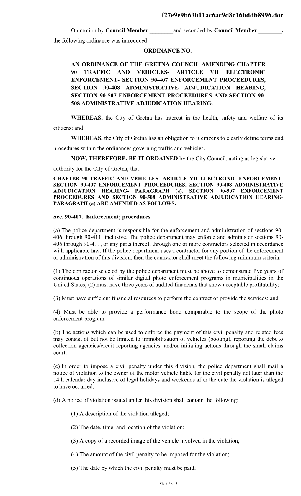 FLOOR ORD. B Amended Electronic Enforcemt. Chap. 90 March 2009